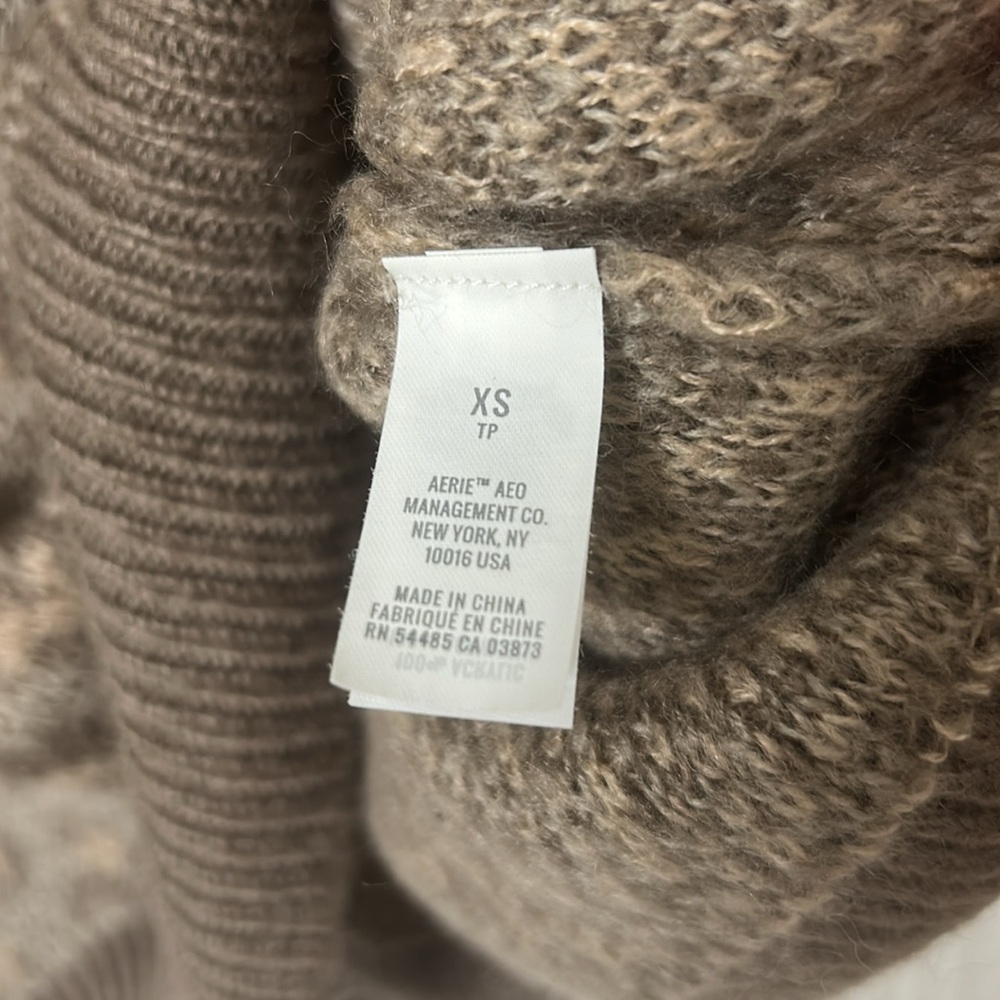 Aerie Sweater Women's XS Brown Crewneck Pullover Leopard Print Knit Relaxed - Picture 4 of 7